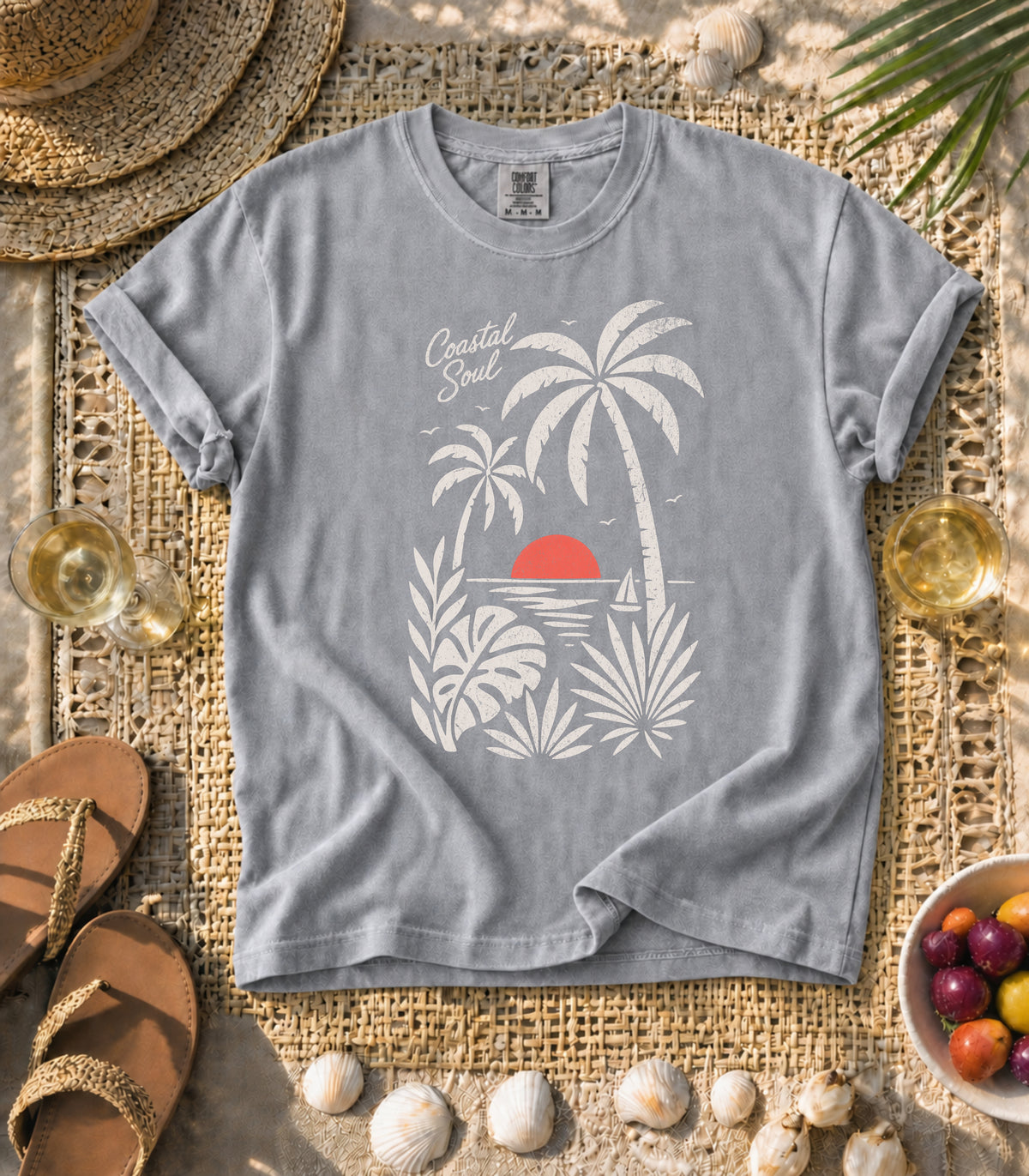 Coastal Soul Sunset in White Tee