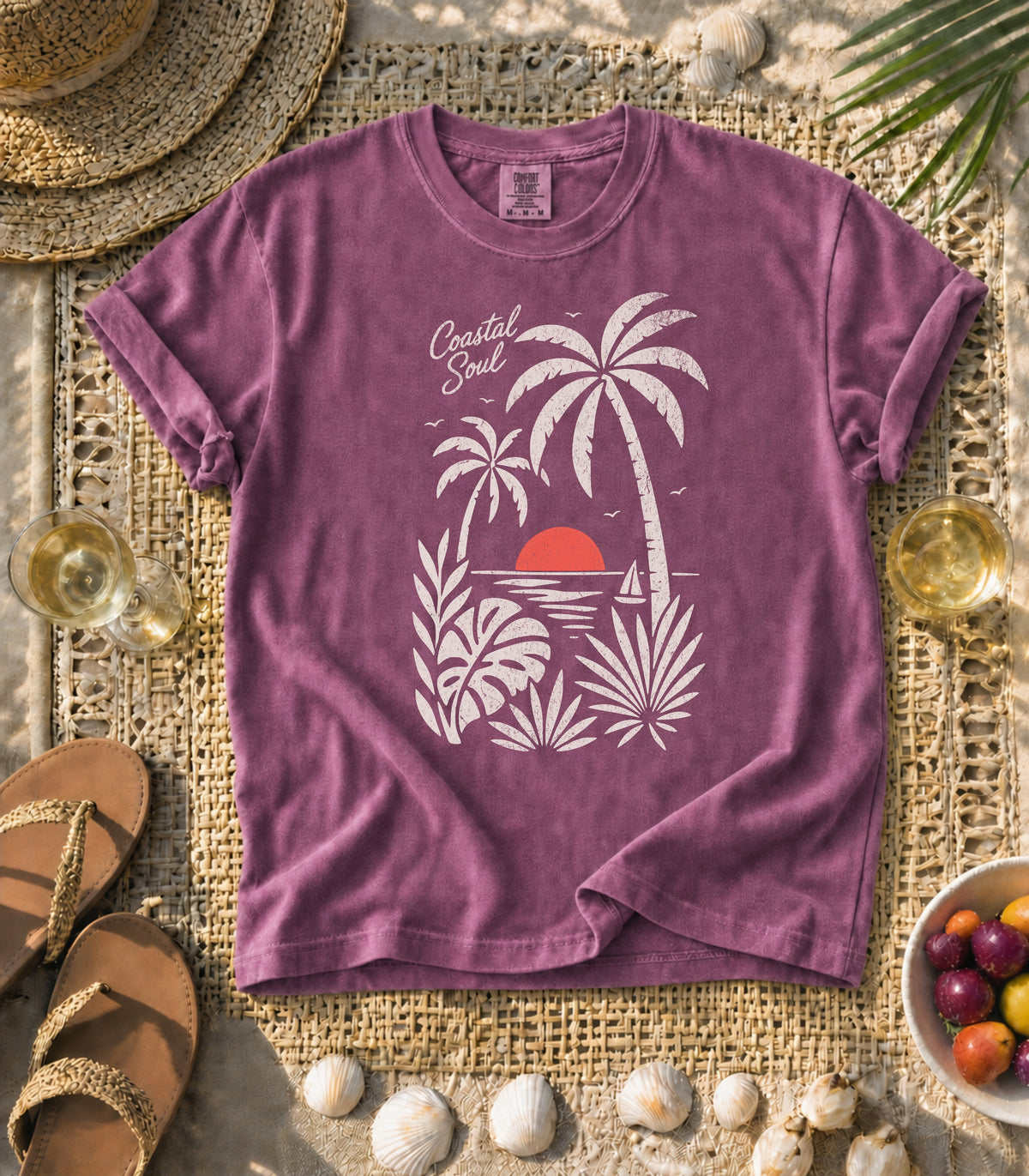 Coastal Soul Sunset in White Tee