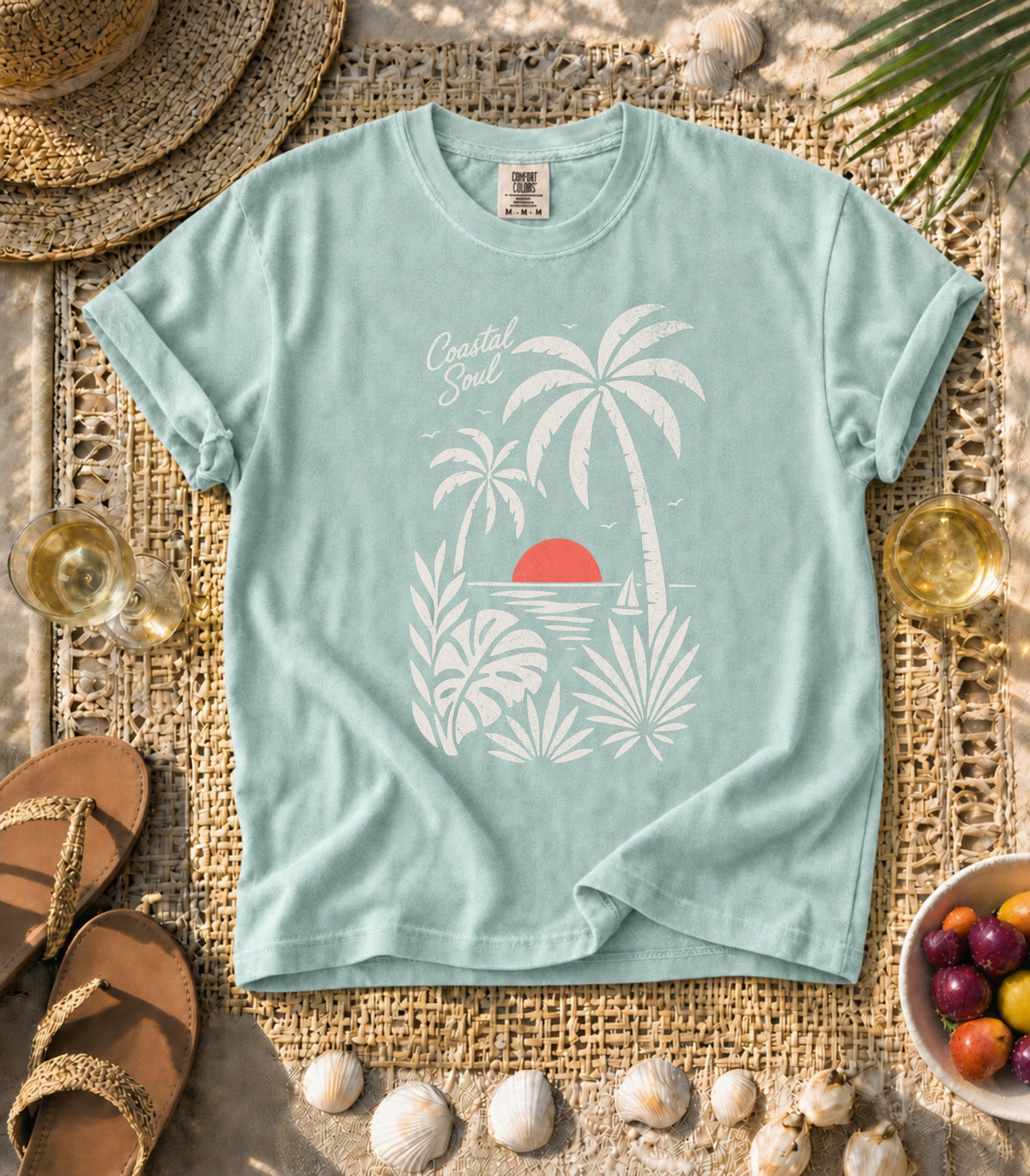 Coastal Soul Sunset in White Tee