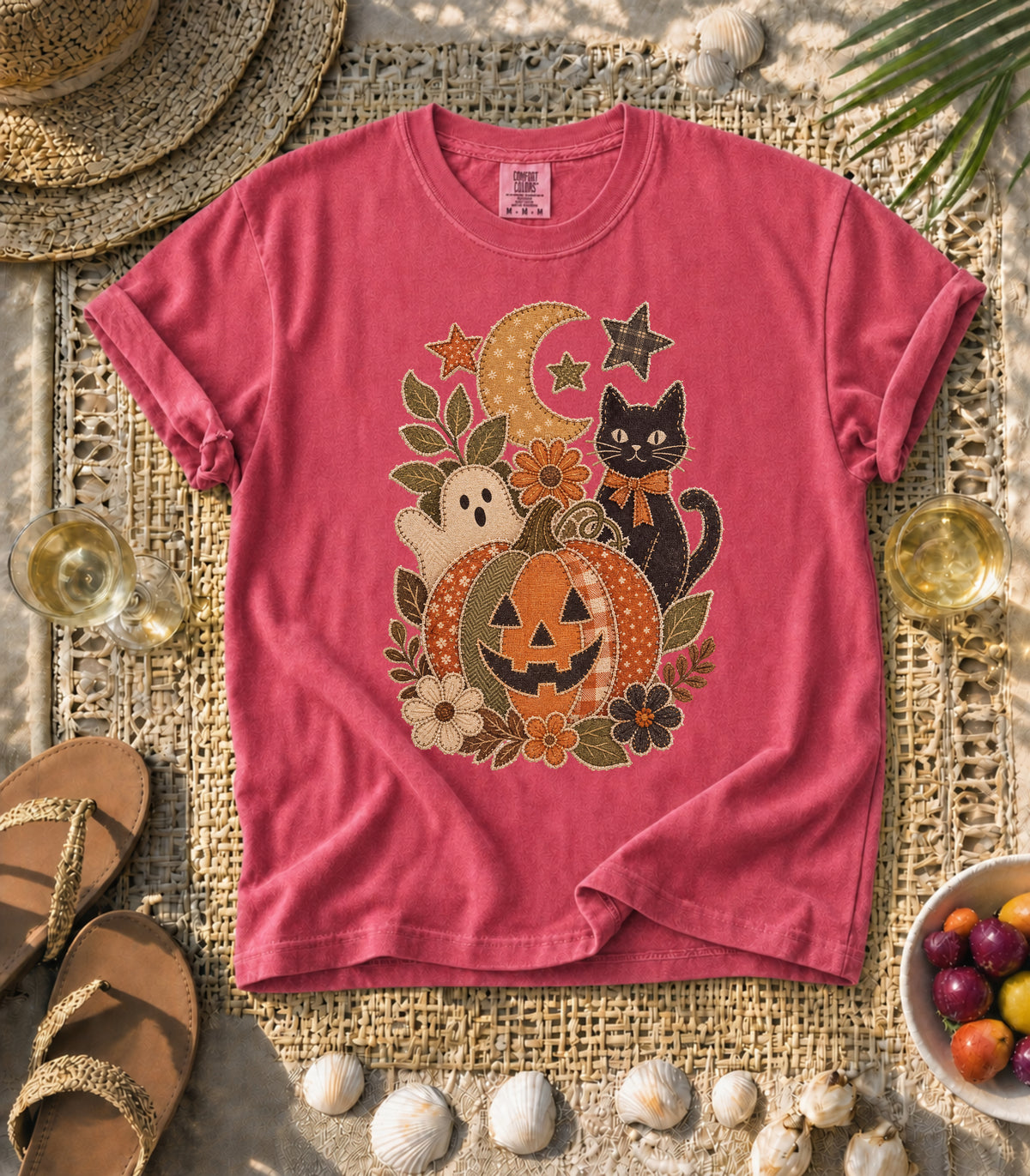 Faux Patchwork Halloween Pumpkin Tee