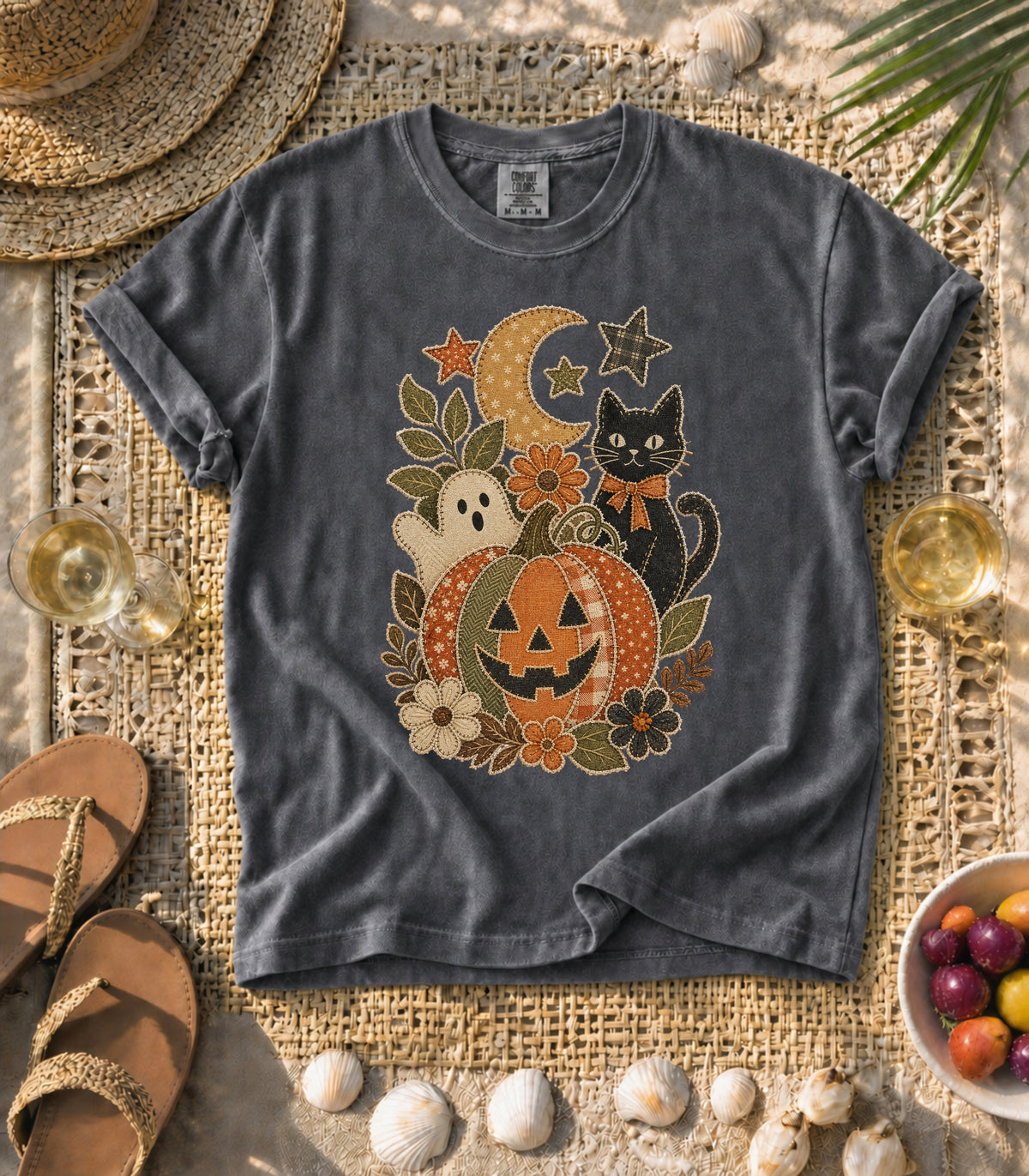 Faux Patchwork Halloween Pumpkin Tee