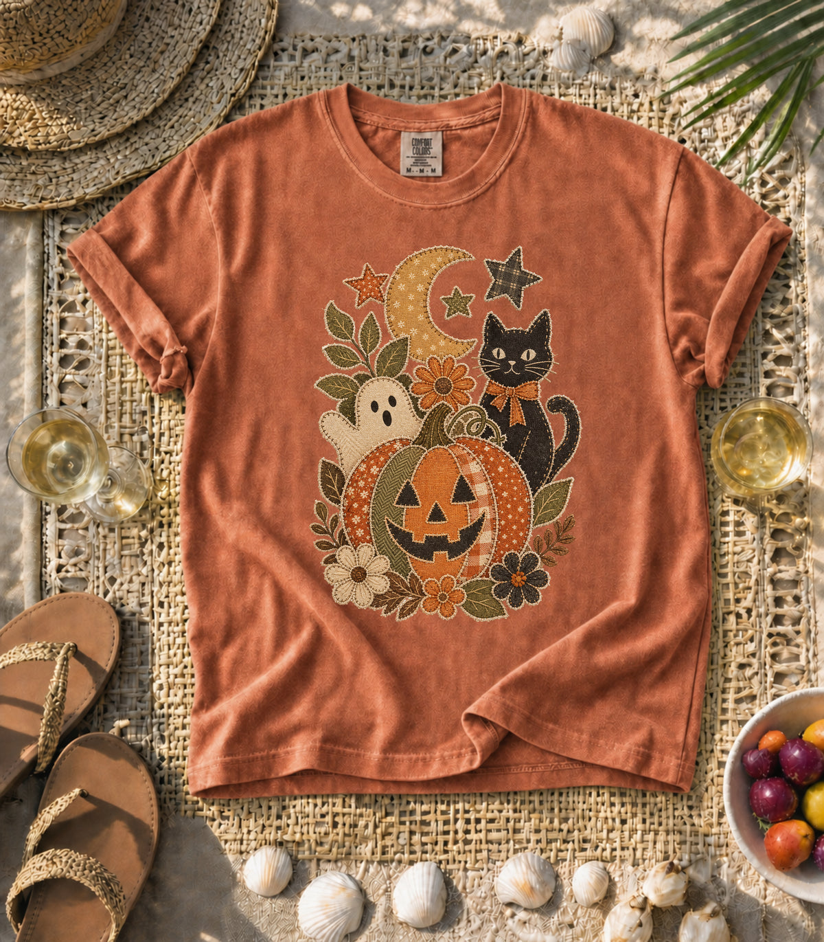 Faux Patchwork Halloween Pumpkin Tee