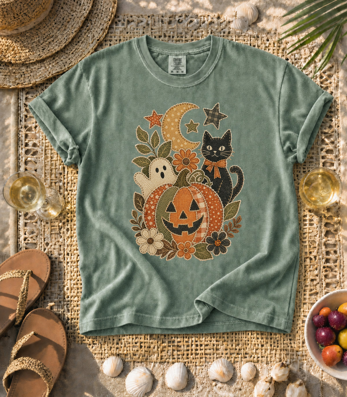 Faux Patchwork Halloween Pumpkin Tee