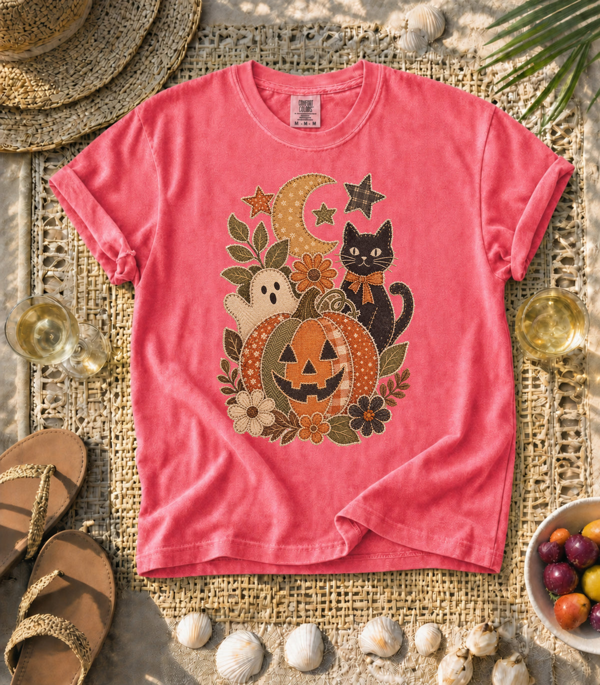 Faux Patchwork Halloween Pumpkin Tee