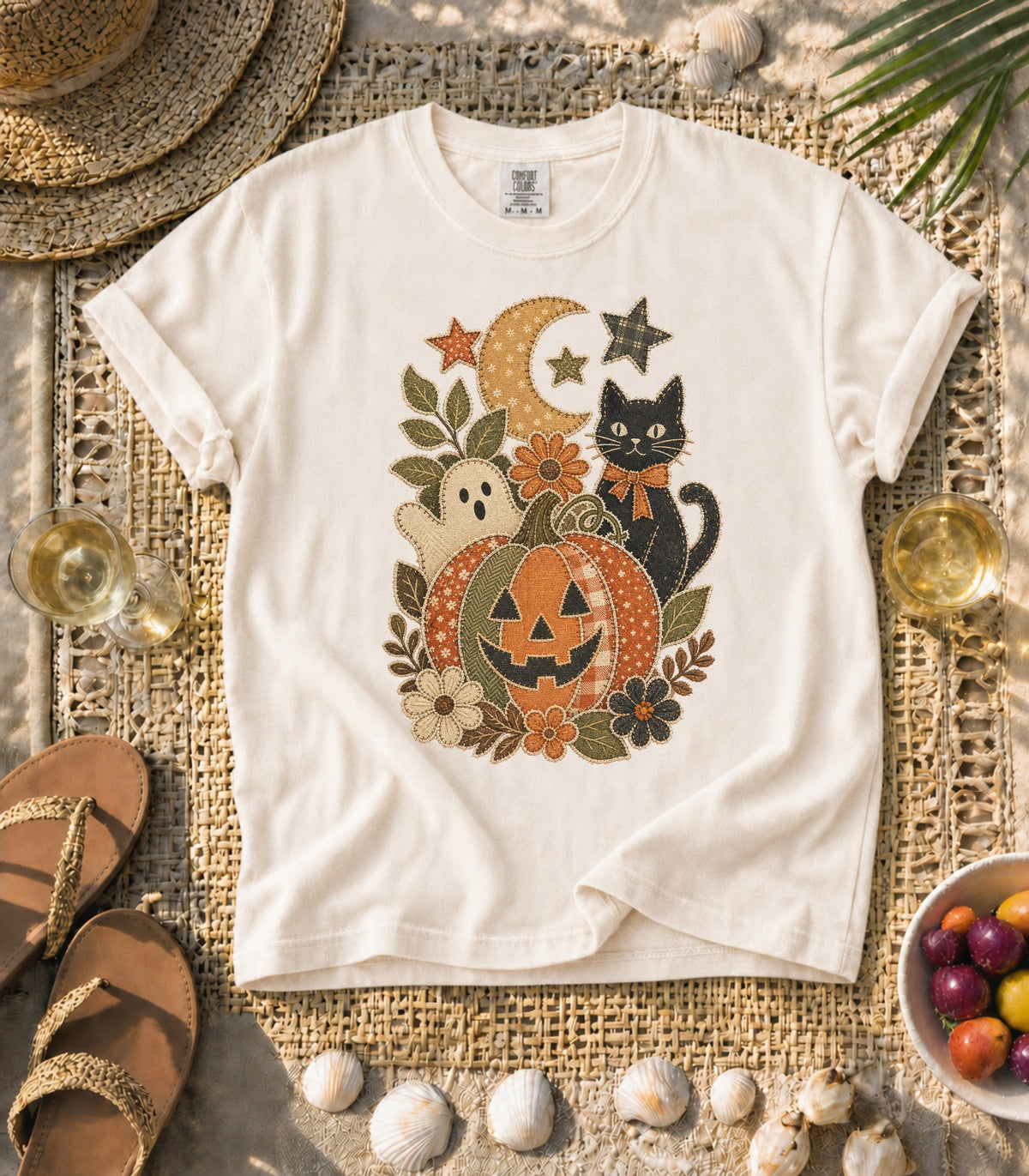 Faux Patchwork Halloween Pumpkin Tee