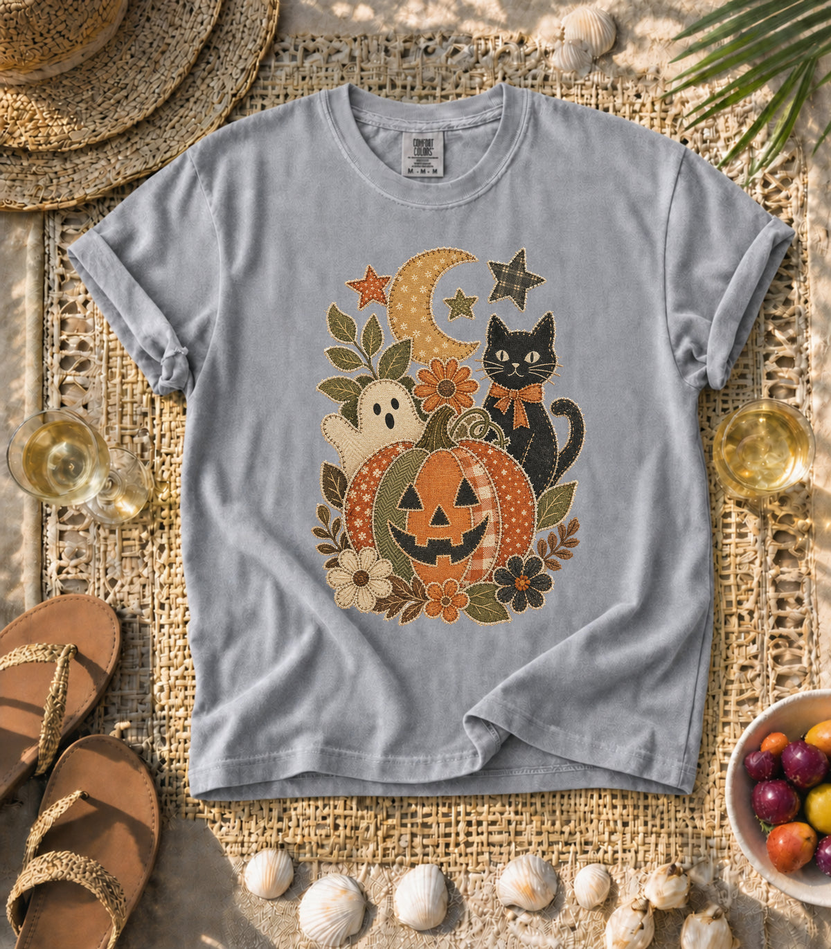 Faux Patchwork Halloween Pumpkin Tee