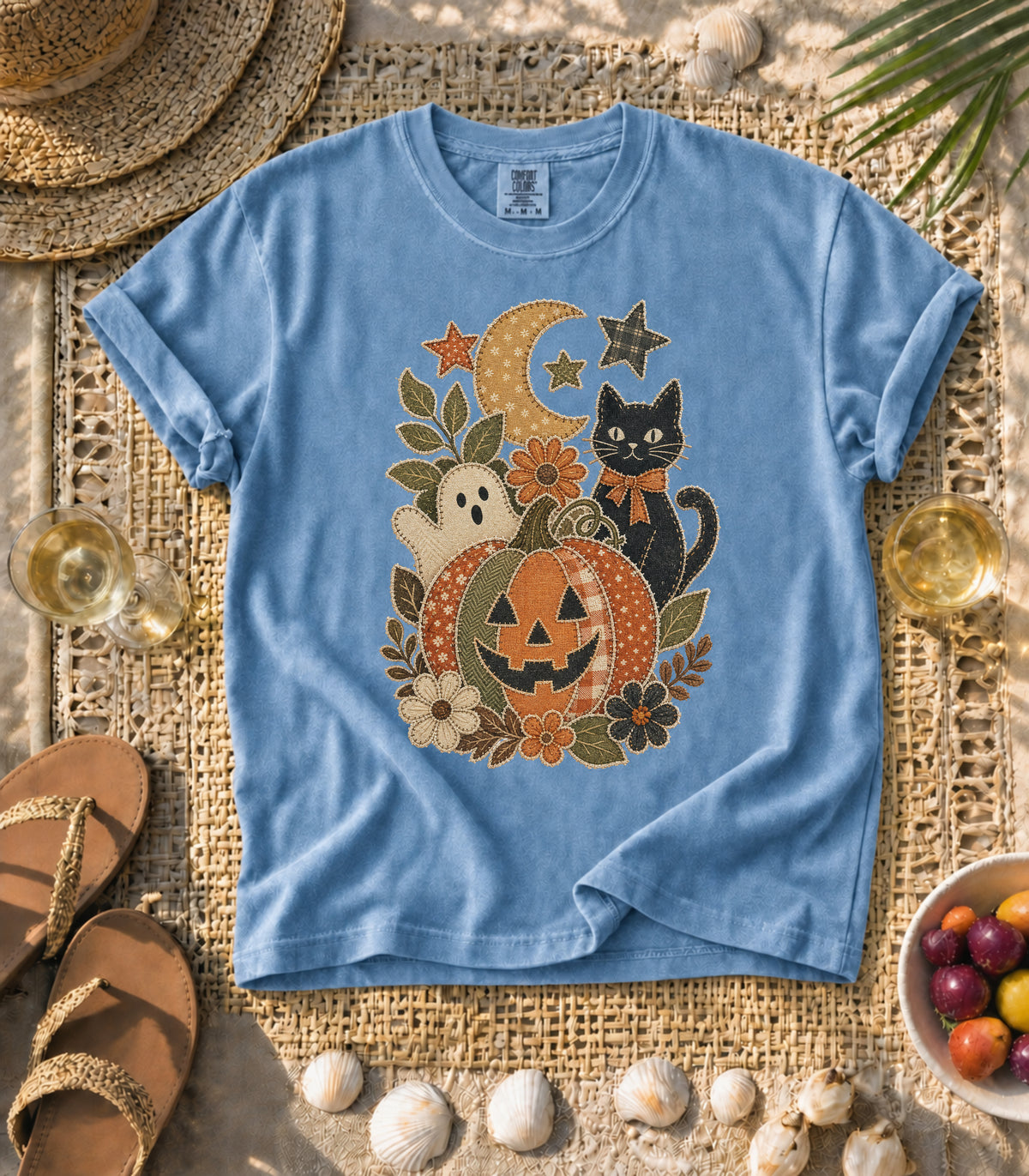 Faux Patchwork Halloween Pumpkin Tee