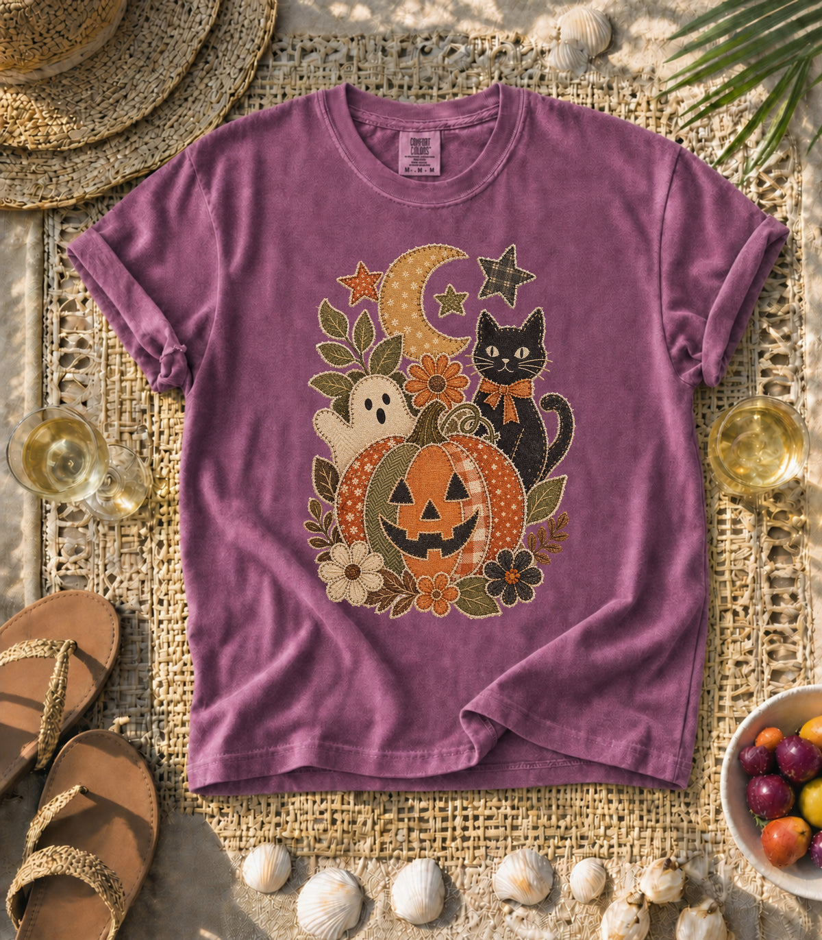 Faux Patchwork Halloween Pumpkin Tee