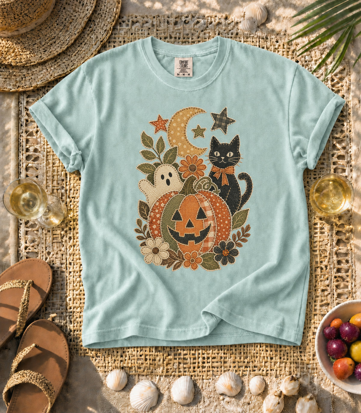 Faux Patchwork Halloween Pumpkin Tee