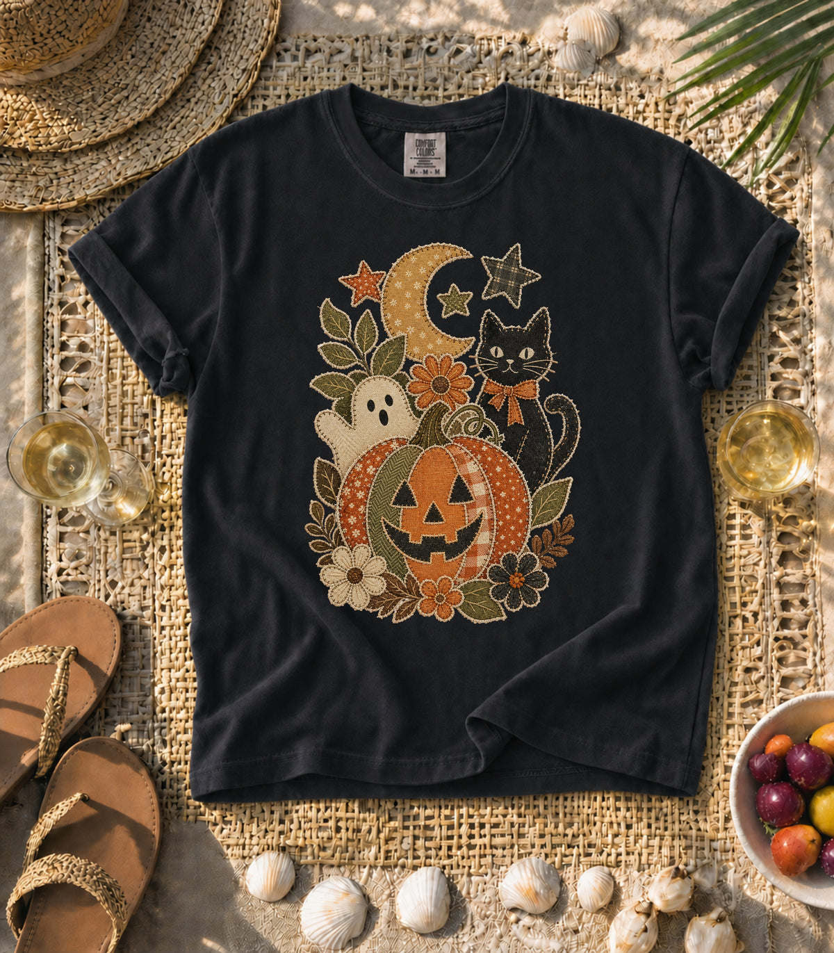 Faux Patchwork Halloween Pumpkin Tee