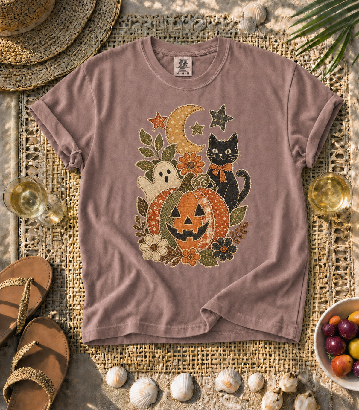 Faux Patchwork Halloween Pumpkin Tee