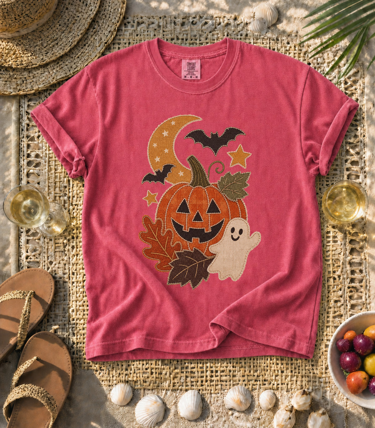 Faux Patchwork Pumpkin, Ghost, & Bats Tee