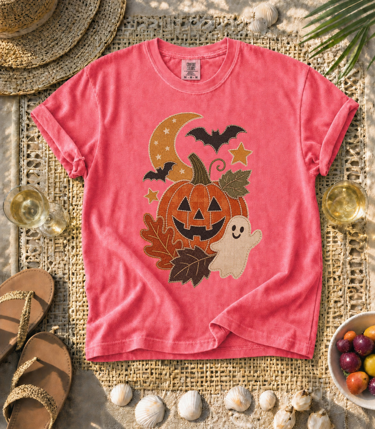 Faux Patchwork Pumpkin, Ghost, & Bats Tee