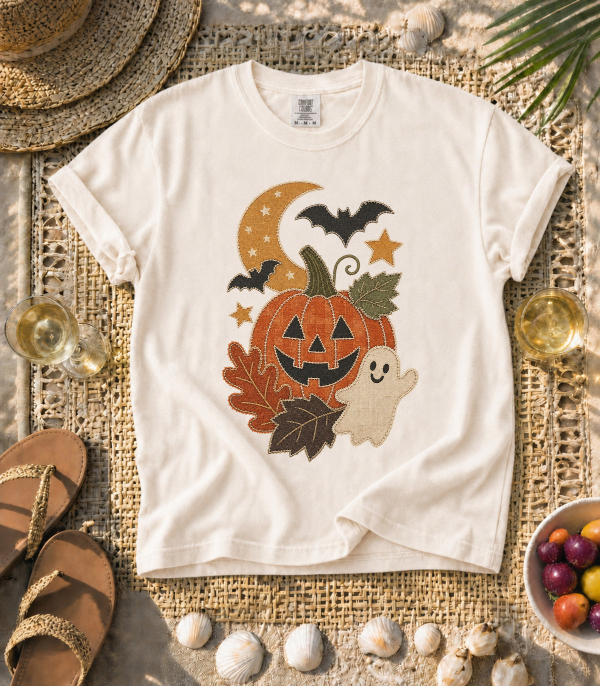 Faux Patchwork Pumpkin, Ghost, & Bats Tee