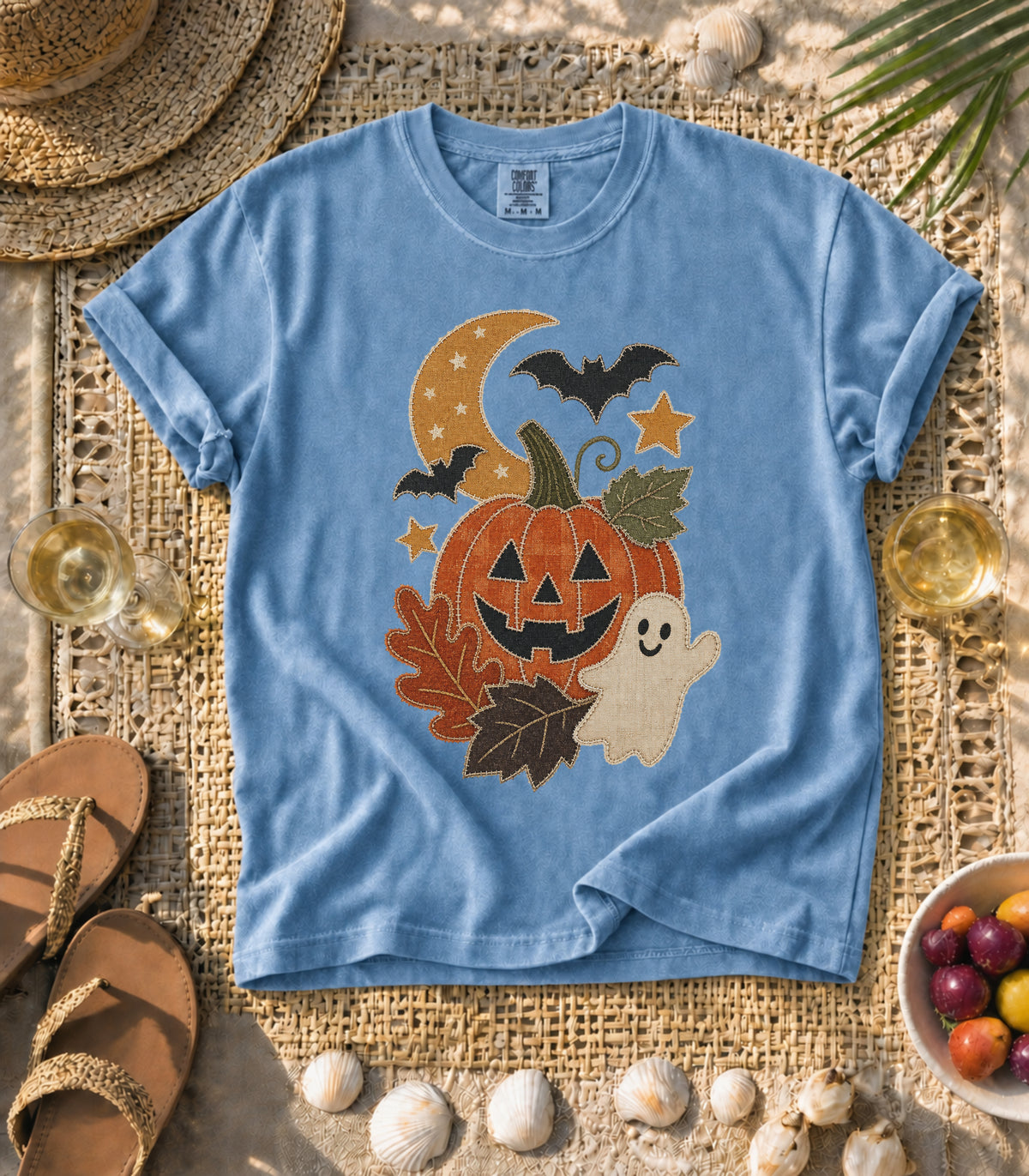 Faux Patchwork Pumpkin, Ghost, & Bats Tee