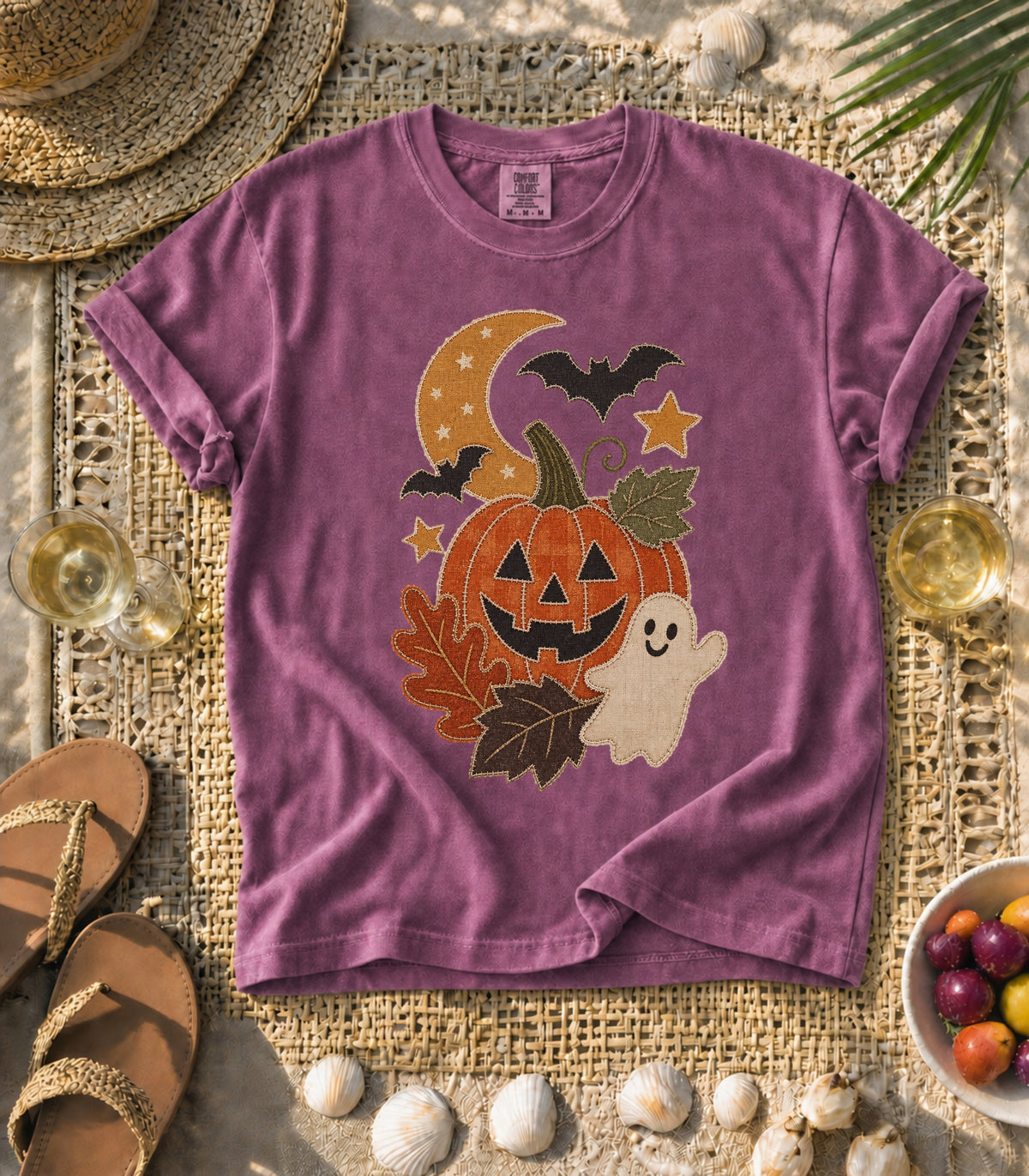 Faux Patchwork Pumpkin, Ghost, & Bats Tee