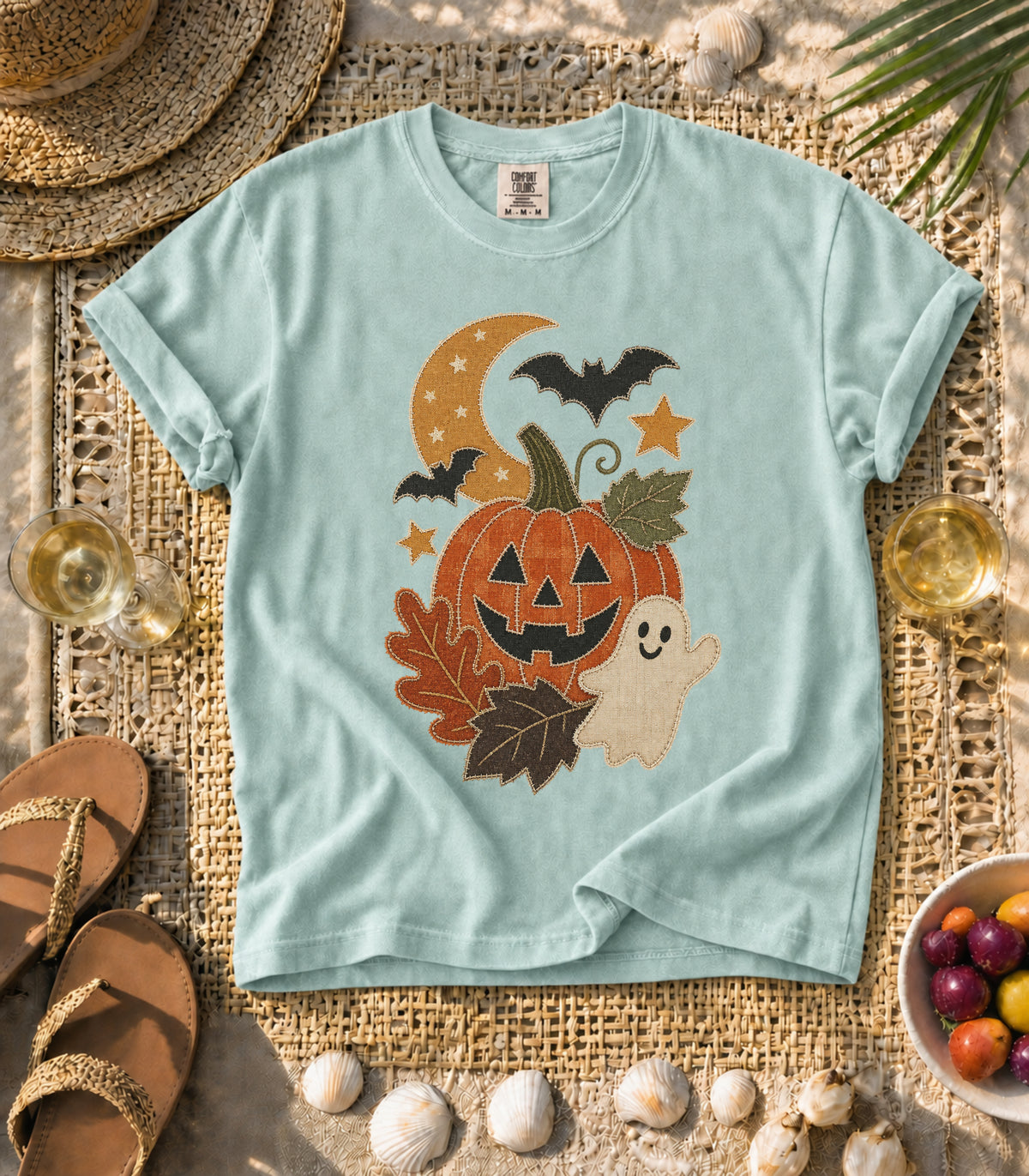 Faux Patchwork Pumpkin, Ghost, & Bats Tee