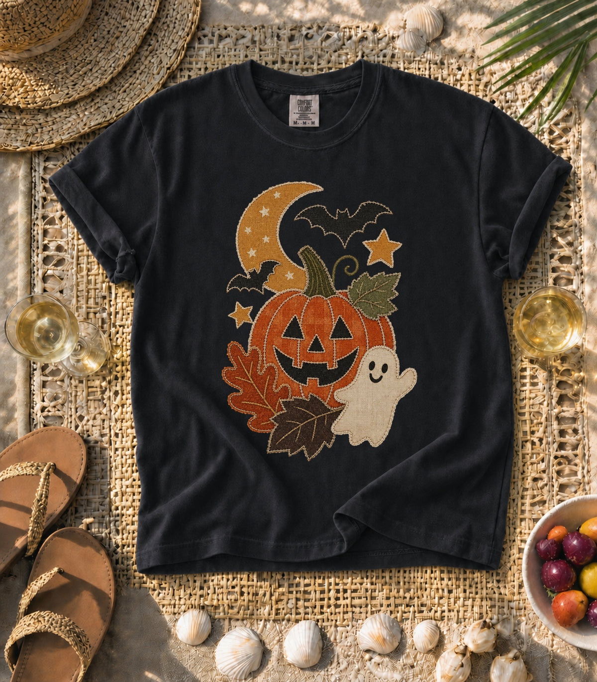 Faux Patchwork Pumpkin, Ghost, & Bats Tee