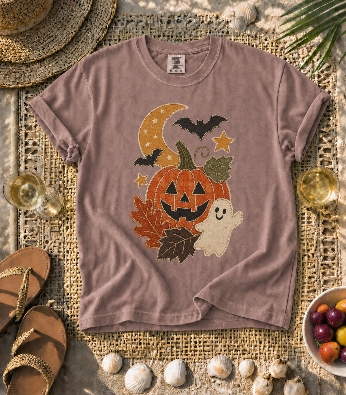 Faux Patchwork Pumpkin, Ghost, & Bats Tee
