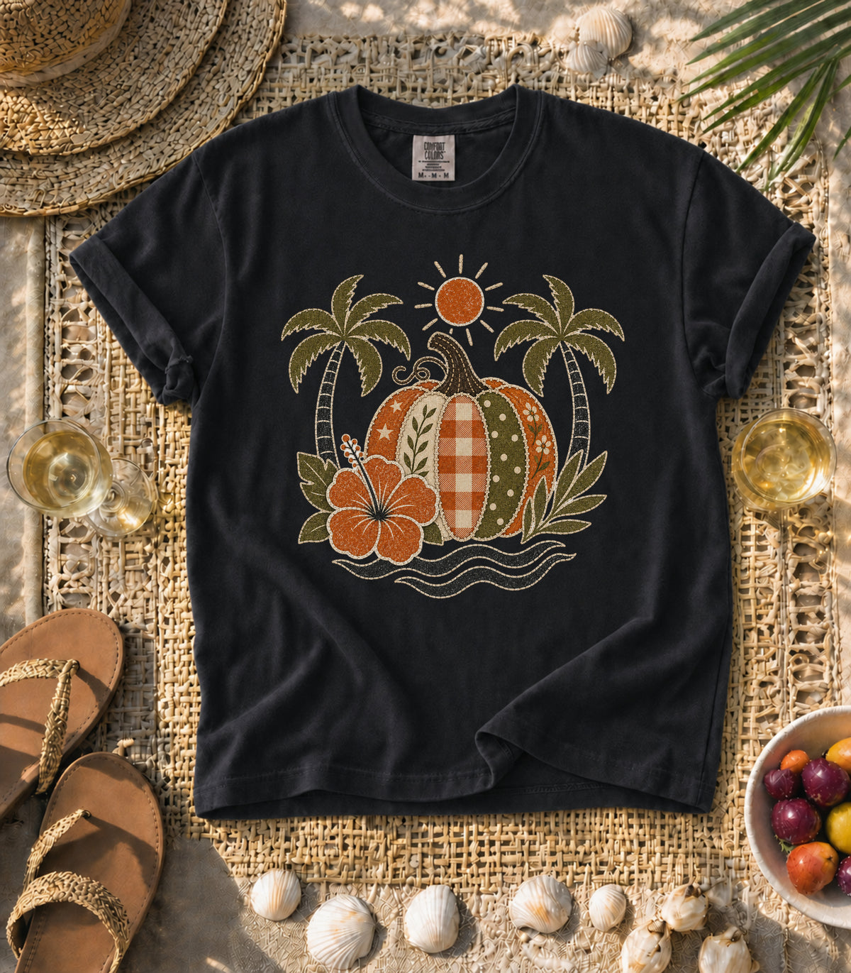 Faux Patch Pumpkin Tropical Tee