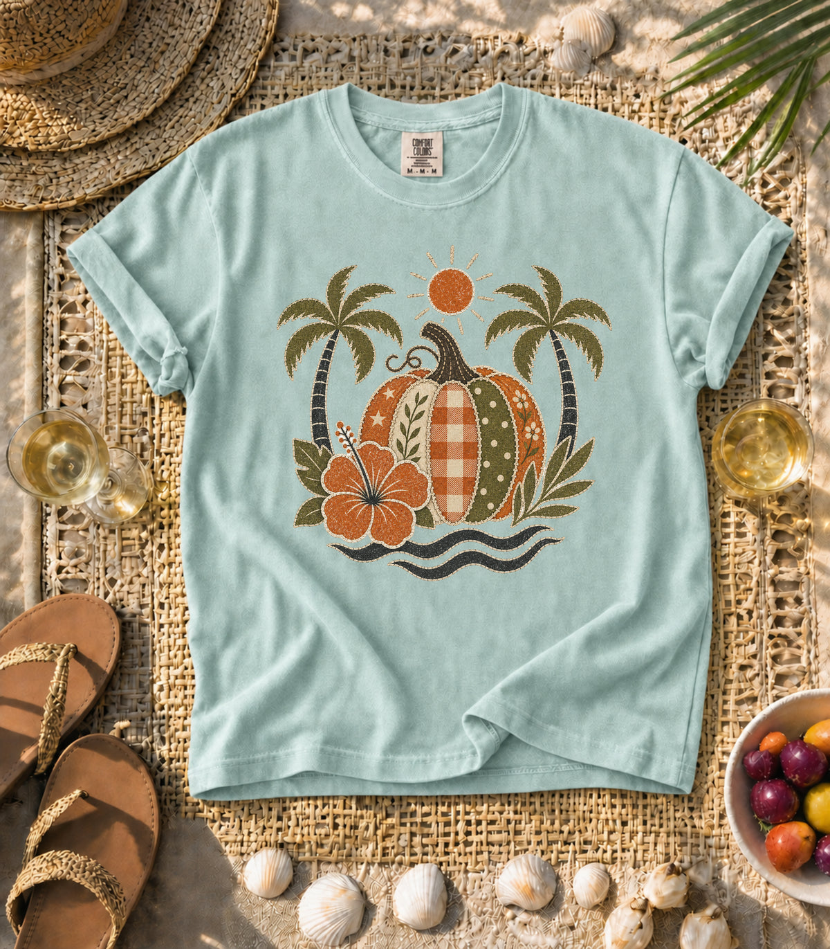 Faux Patch Pumpkin Tropical Tee