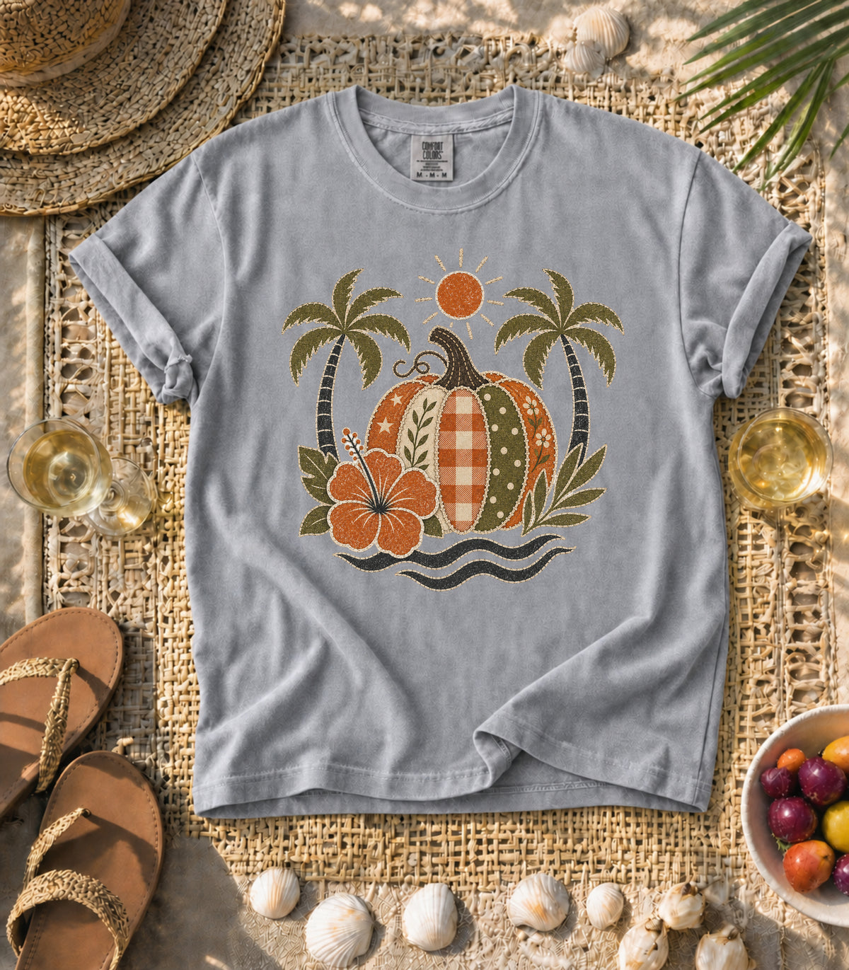 Faux Patch Pumpkin Tropical Tee