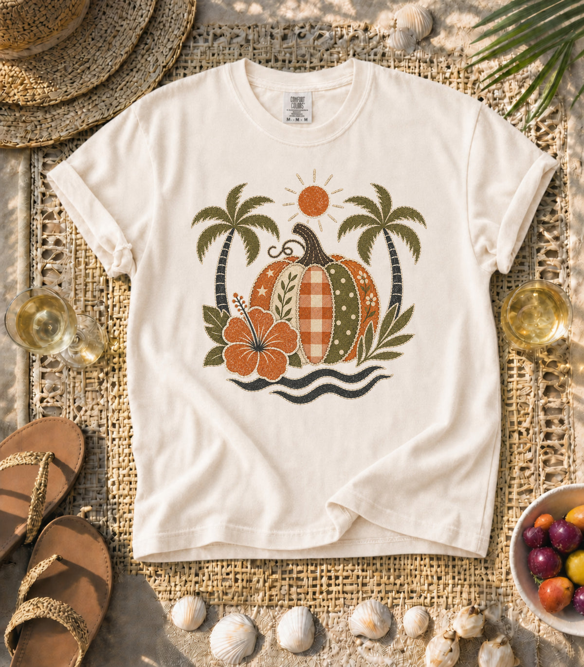 Faux Patch Pumpkin Tropical Tee