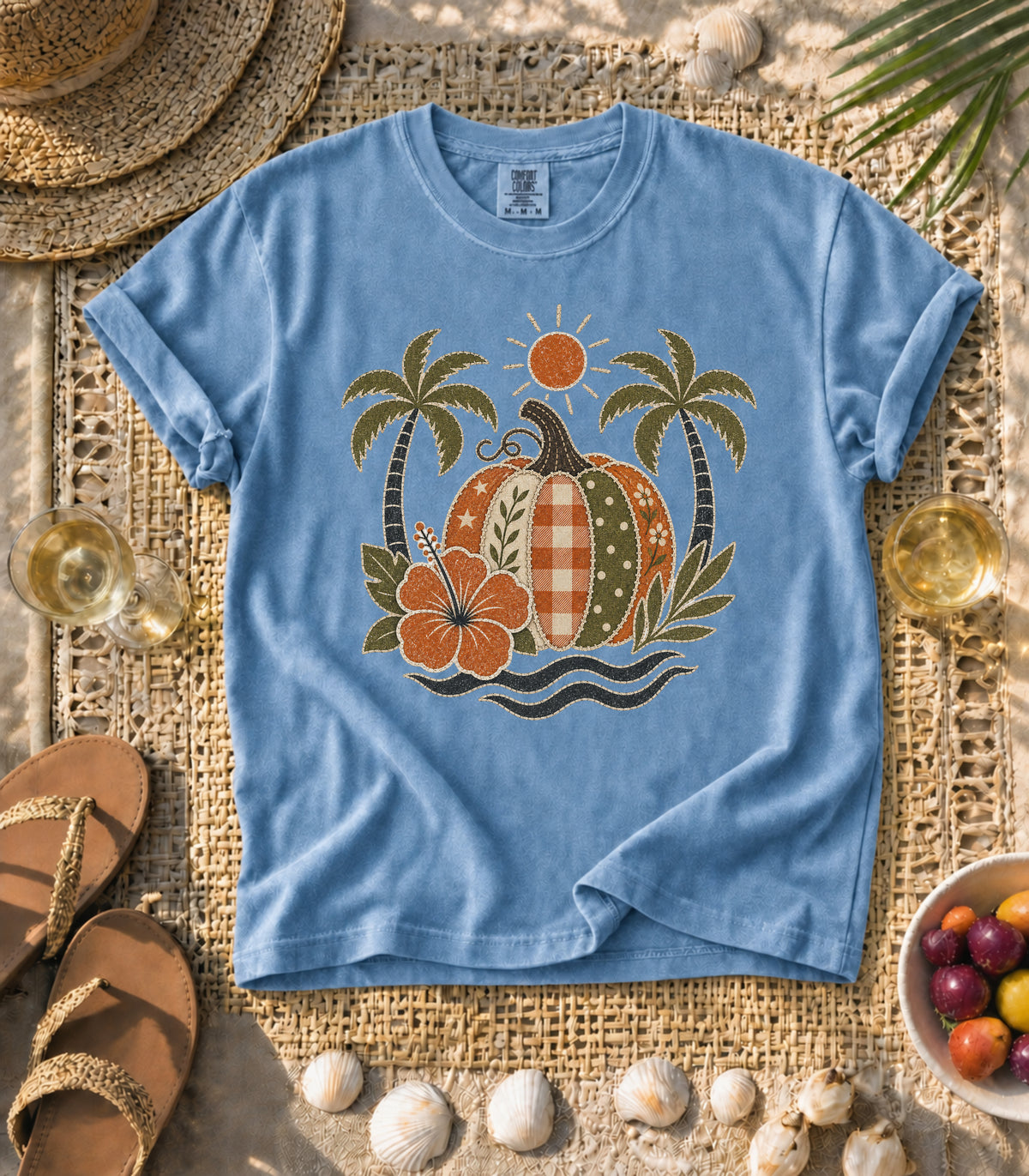 Faux Patch Pumpkin Tropical Tee